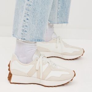 New Balance 327 White and Tan Athletic Shoes with Retro Design